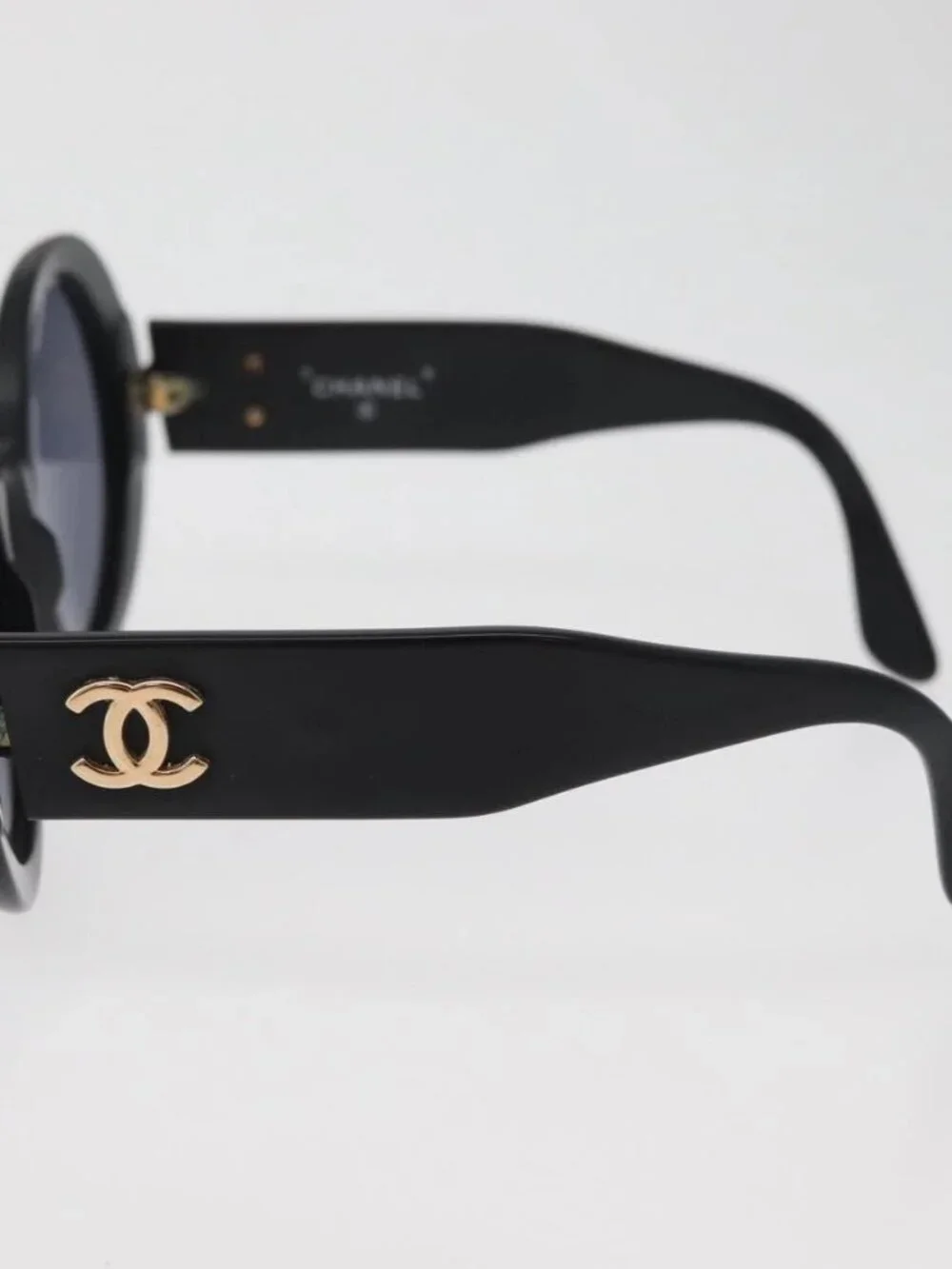 CHANEL COCO Mark Sunglasses plastic Black CC Auth BA12977
